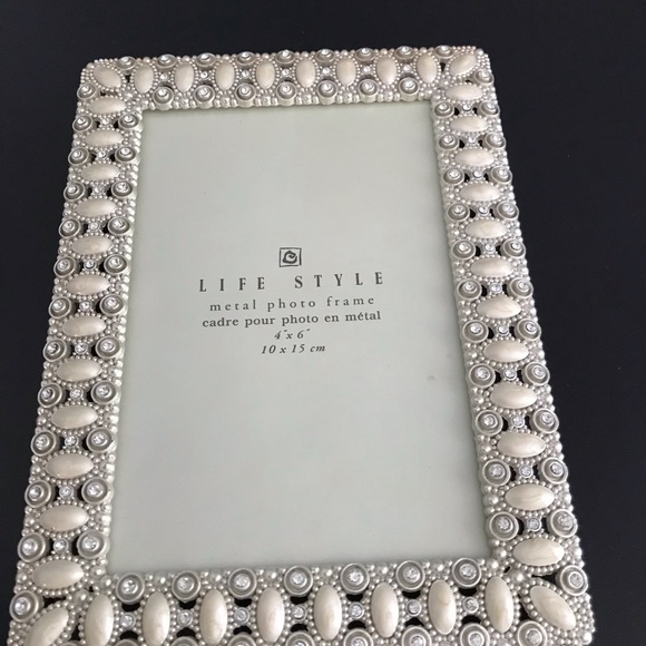 Frame Photo Picture White Metal 4 x 6 in, Beads & Stones, new - Picture 1 of 5